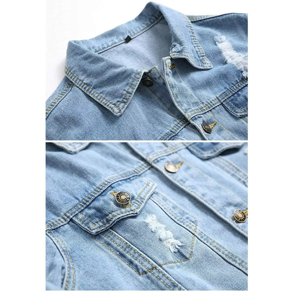 LZLER Jean Jacket for Men, Classic Ripped Slim Denim Jacket with Holes Large - Picture 5 of 5